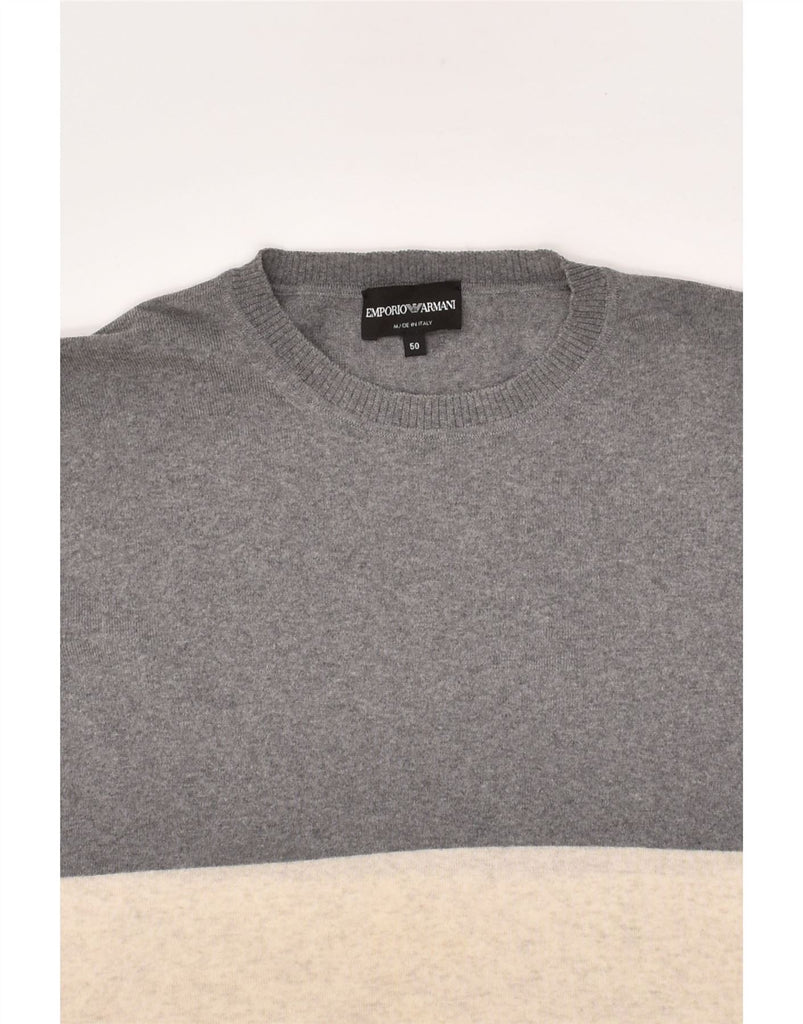 EMPORIO ARMANI Mens Crew Neck Jumper Sweater IT 50 Medium Grey Colourblock | Vintage Emporio Armani | Thrift | Second-Hand Emporio Armani | Used Clothing | Messina Hembry 