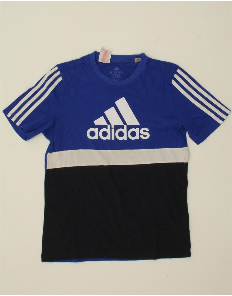 ADIDAS Boys Graphic T-Shirt Top 13-14 Years Blue Colourblock Cotton Vintage Adidas and Second-Hand Adidas from Messina Hembry 