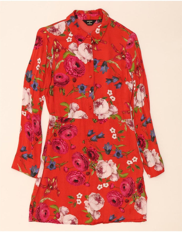 Superdry Womens Pullover Shirt Dress UK 10 Small Red Floral Viscose