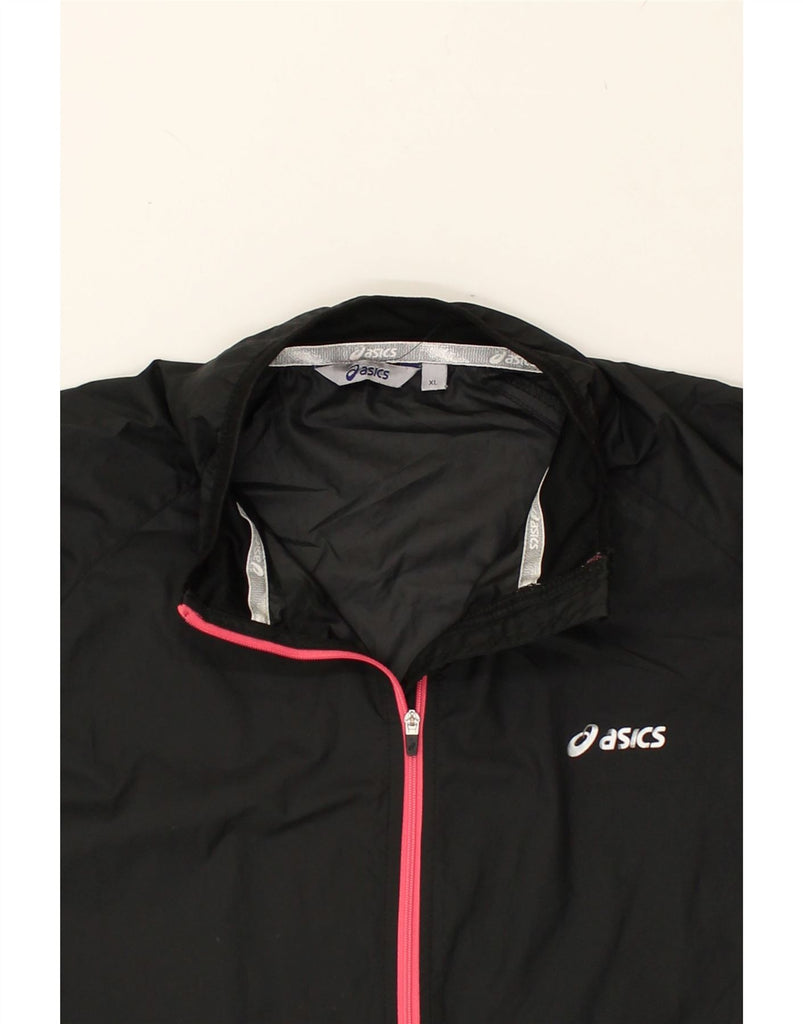 ASICS Womens Tracksuit Top Jacket UK 18 XL Black Polyester | Vintage Asics | Thrift | Second-Hand Asics | Used Clothing | Messina Hembry 