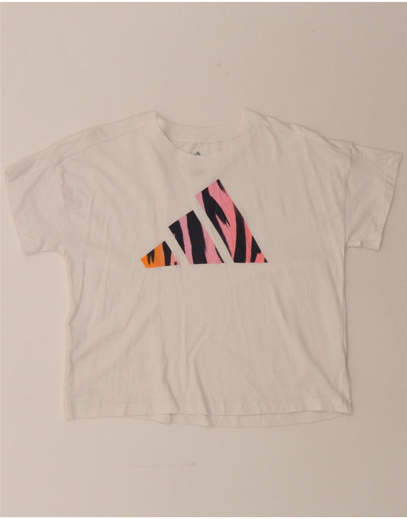 ADIDAS Girls Graphic T-Shirt Top 10-11 Years Medium  White Cotton Vintage Adidas and Second-Hand Adidas from Messina Hembry 