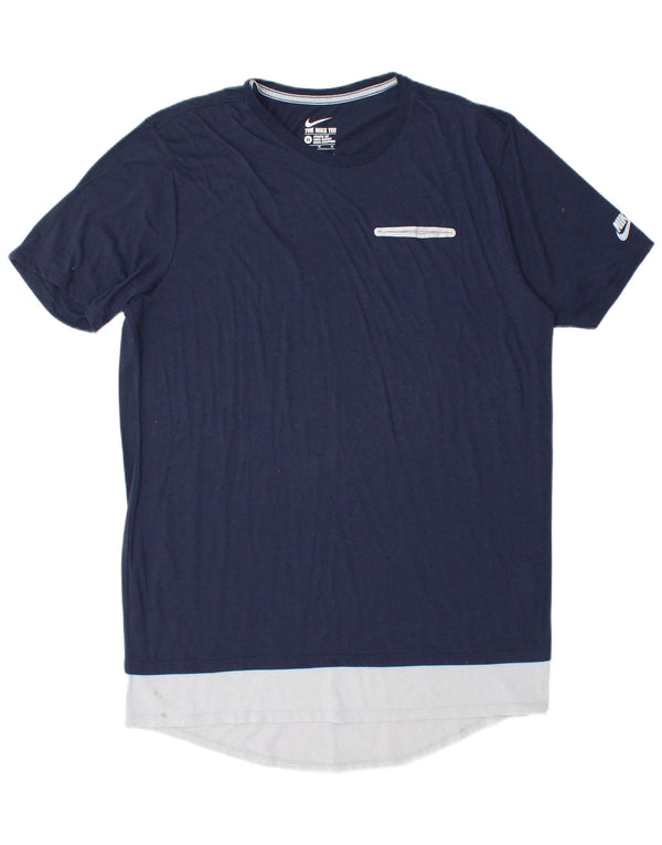 Nike Mens Athletic Cut T-Shirt Top XL Navy Blue Colourblock Polyester