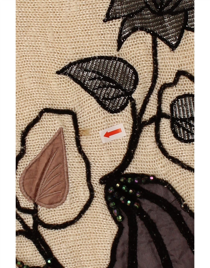 MADELEINE Womens Graphic Boat Neck Jumper Sweater EU 40/42 Medium Beige Vintage Madeleine and Second-Hand Madeleine from Messina Hembry 