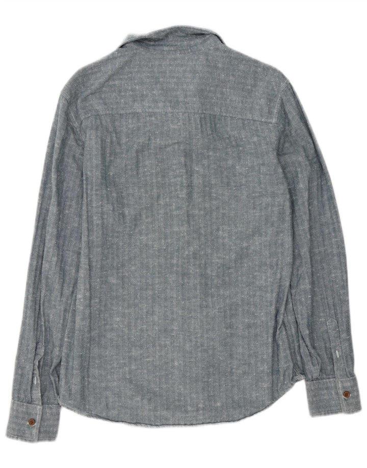 Penguin Mens Heritage Slim Fit Shirt Medium Blue Herringbone Cotton