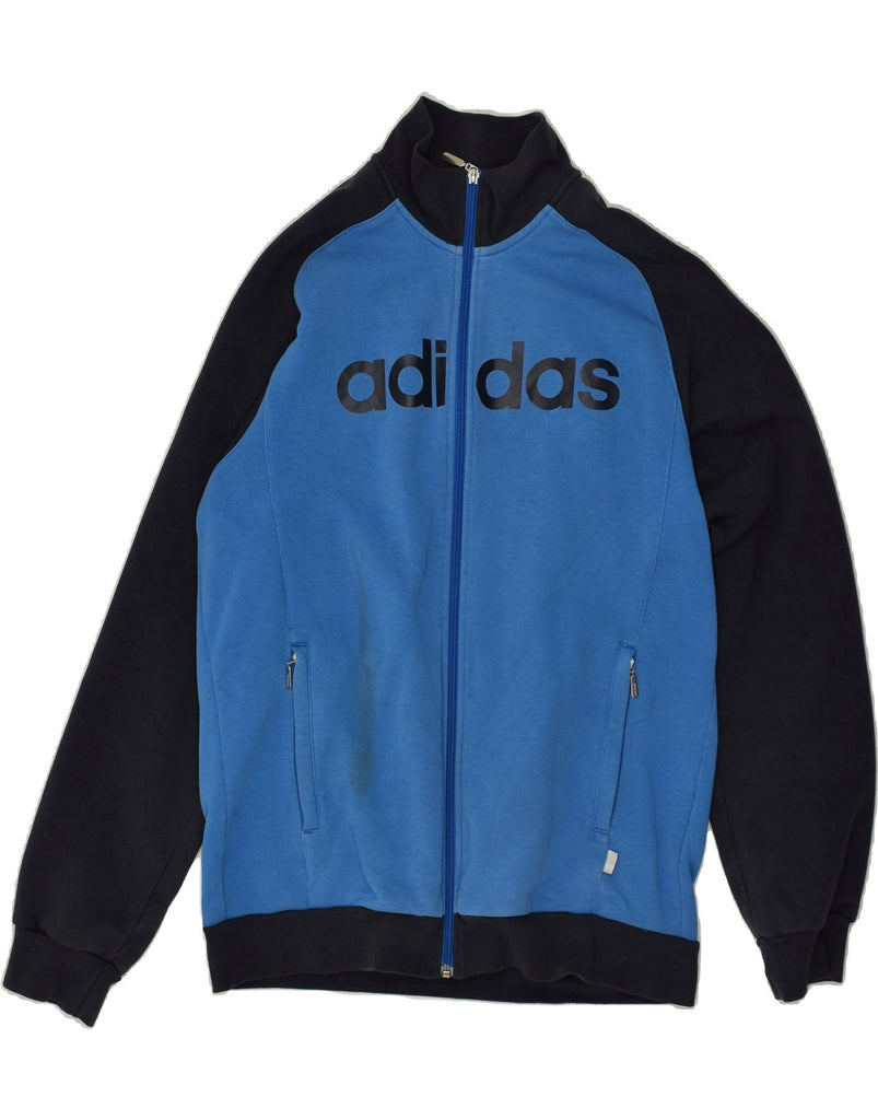 ADIDAS Womens Graphic Tracksuit Top Jacket UK 14 Medium Blue Cotton | Vintage Adidas | Thrift | Second-Hand Adidas | Used Clothing | Messina Hembry 