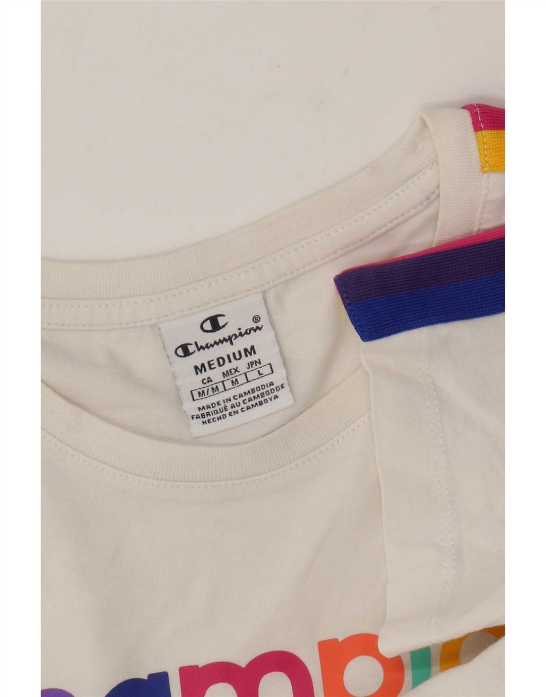 Champion Womens Graphic T-Shirt Top UK 12 Medium White Colourblock