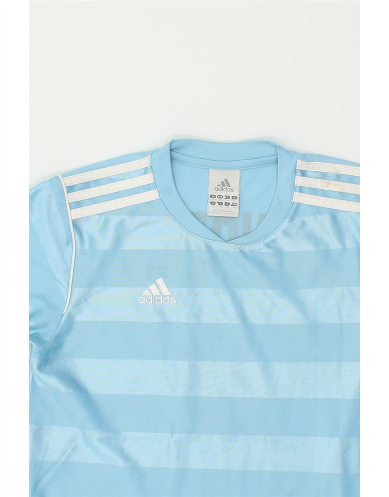 ADIDAS Boys Graphic T-Shirt Top 11-12 Years Blue Striped Polyester | Vintage Adidas | Thrift | Second-Hand Adidas | Used Clothing | Messina Hembry 