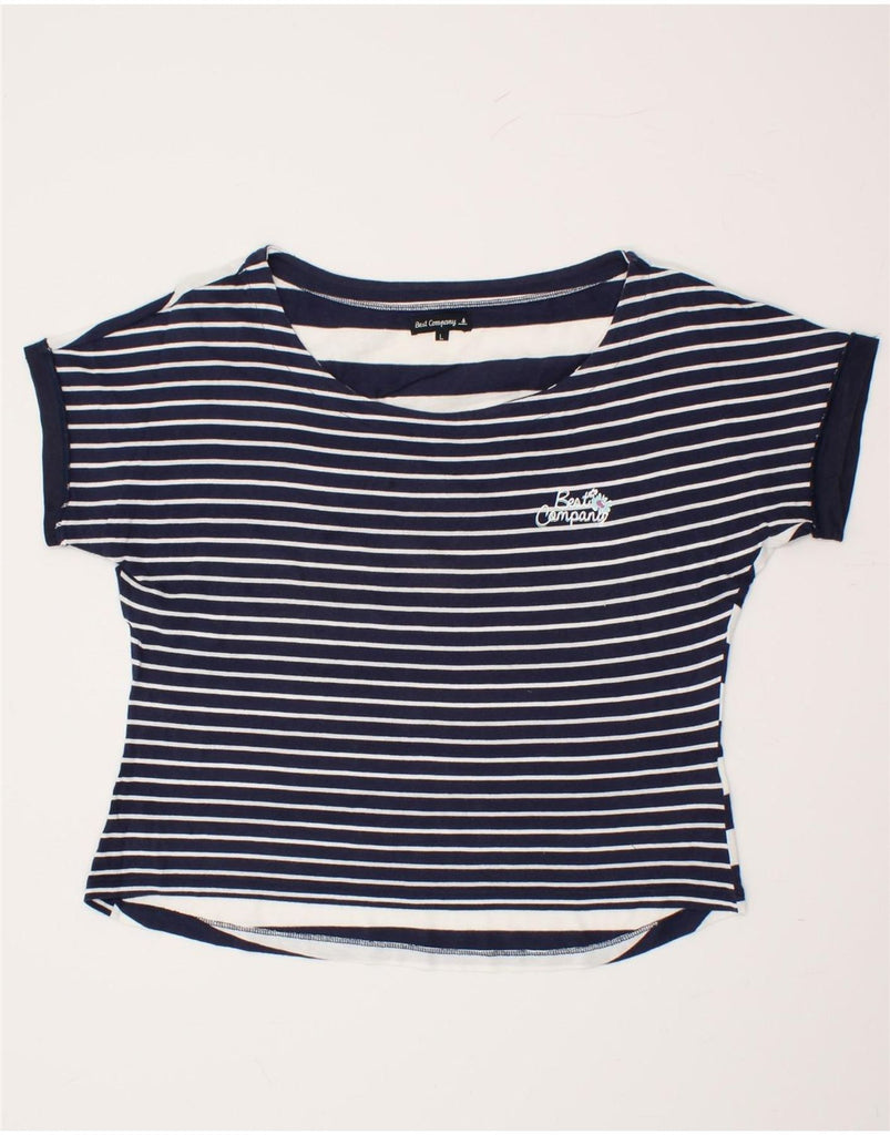 BEST COMPANY Womens T-Shirt Top UK 16 Large Navy Blue Striped Cotton | Vintage Best Company | Thrift | Second-Hand Best Company | Used Clothing | Messina Hembry 