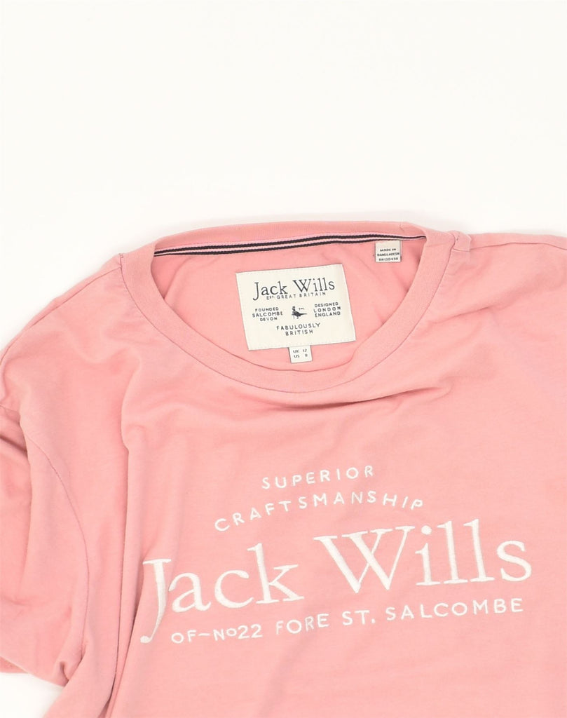 JACK WILLS Womens Loose Fit Graphic T-Shirt Top UK 12 Medium Pink Cotton | Vintage Jack Wills | Thrift | Second-Hand Jack Wills | Used Clothing | Messina Hembry 