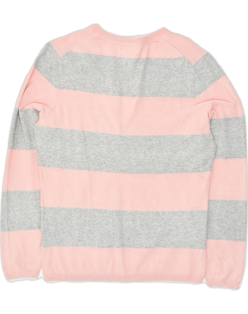 TOMMY HILFIGER Womens V-Neck Jumper Sweater UK 14 Large Pink Striped | Vintage Tommy Hilfiger | Thrift | Second-Hand Tommy Hilfiger | Used Clothing | Messina Hembry 