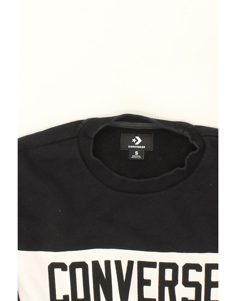 CONVERSE Mens Graphic Sweatshirt Jumper Small Black Colourblock Cotton | Vintage Converse | Thrift | Second-Hand Converse | Used Clothing | Messina Hembry 