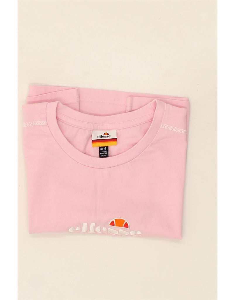 ELLESSE Womens Crop Graphic T-Shirt Top UK 6 XS Pink Cotton Vintage Ellesse and Second-Hand Ellesse from Messina Hembry 