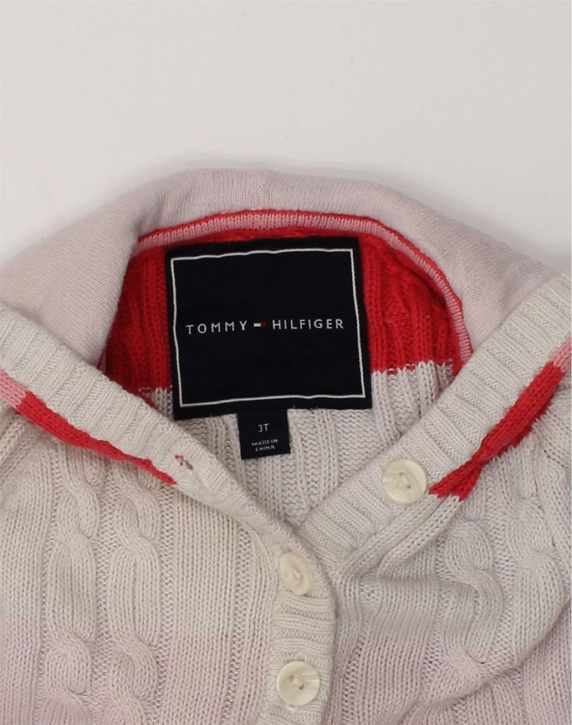 TOMMY HILFIGER Girls Hooded Jumper 2-3 Years Red Colourblock Cotton | Vintage Tommy Hilfiger | Thrift | Second-Hand Tommy Hilfiger | Used Clothing | Messina Hembry 