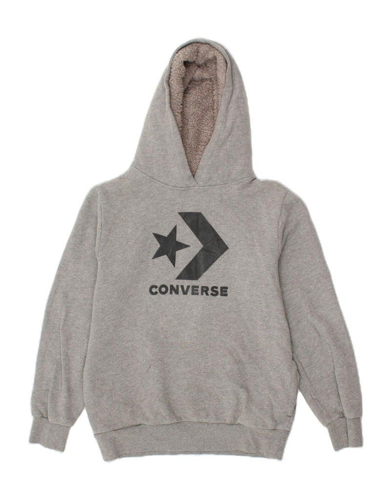 CONVERSE Boys Graphic Hoodie Jumper 13-14 Years XL  Grey Cotton Vintage Converse and Second-Hand Converse from Messina Hembry 