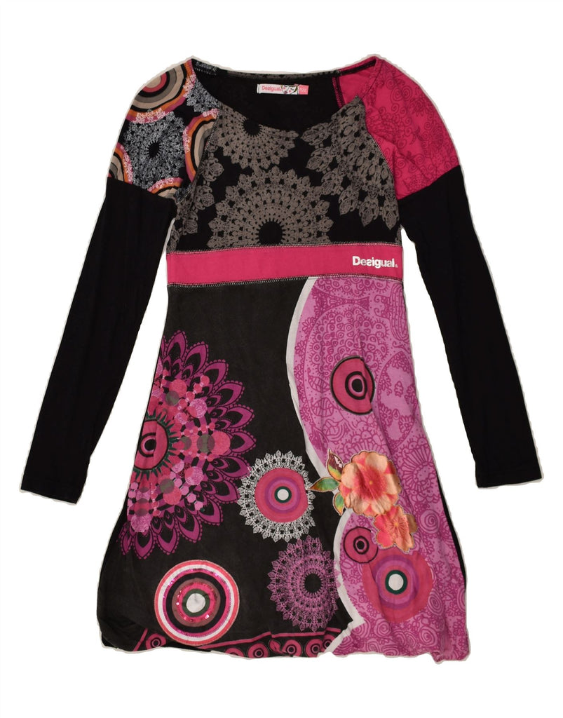 DESIGUAL Girls Long Sleeve A-Line Dress 11-12 Years Black Paisley Cotton | Vintage Desigual | Thrift | Second-Hand Desigual | Used Clothing | Messina Hembry 