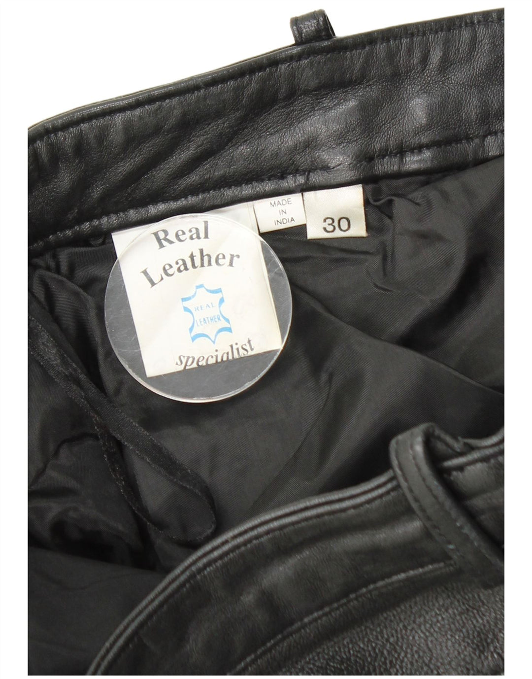VINTAGE Mens Straight Leather Trousers W30 L32 Black Leather