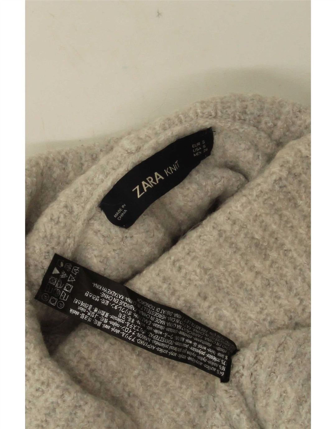 Zara Womens Oversized Roll Neck Jumper Sweater UK 10 Small Grey Acrylic