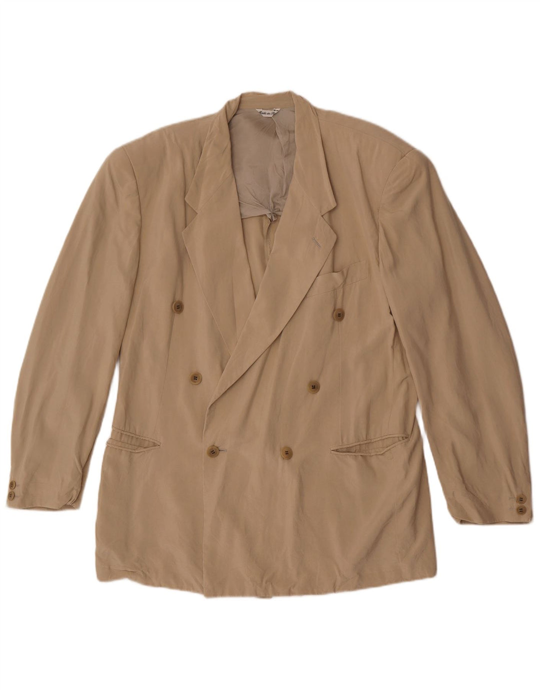 Pal Zileri Mens Double Breasted Blazer Jacket IT 50 Large Beige Silk