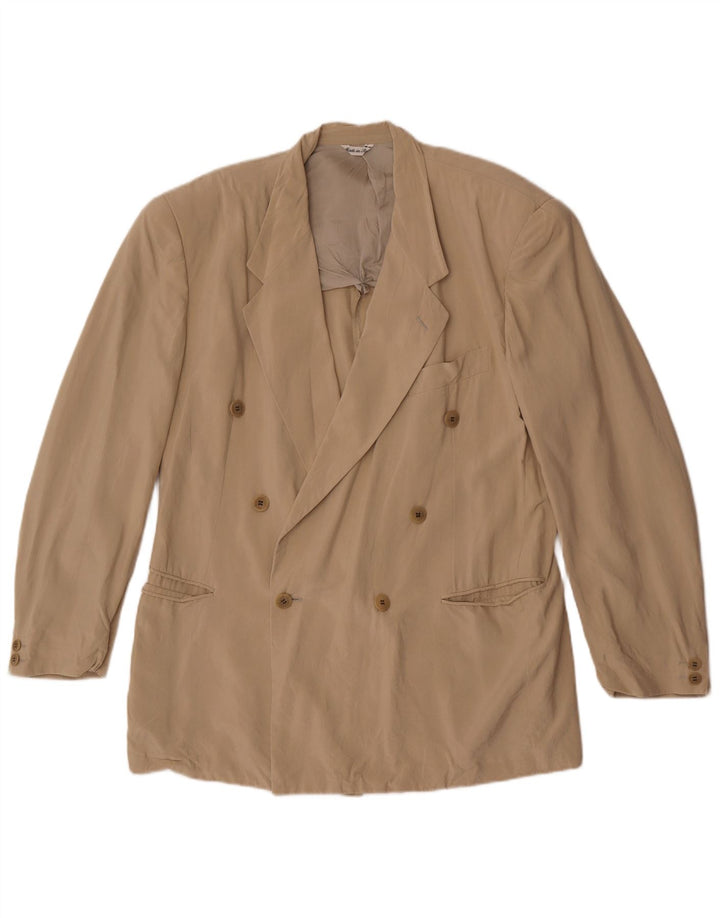 Pal Zileri Mens Double Breasted Blazer Jacket IT 50 Large Beige Silk