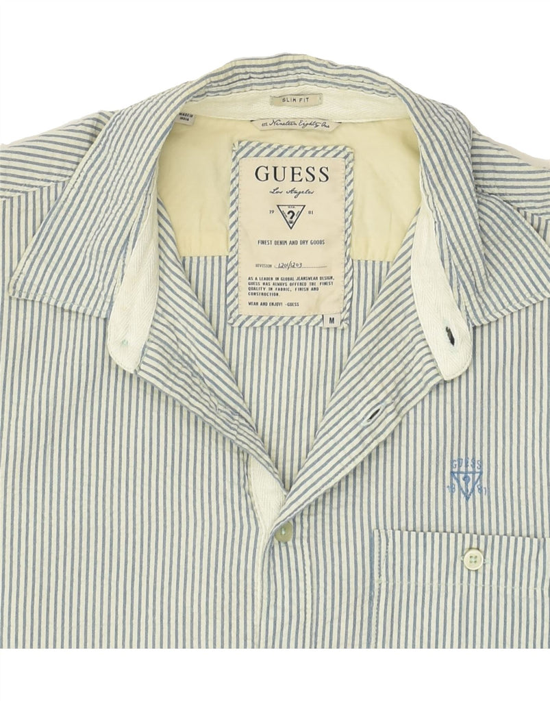 GUESS Mens Slim Fit Shirt Medium Blue Striped Cotton | Vintage Guess | Thrift | Second-Hand Guess | Used Clothing | Messina Hembry 