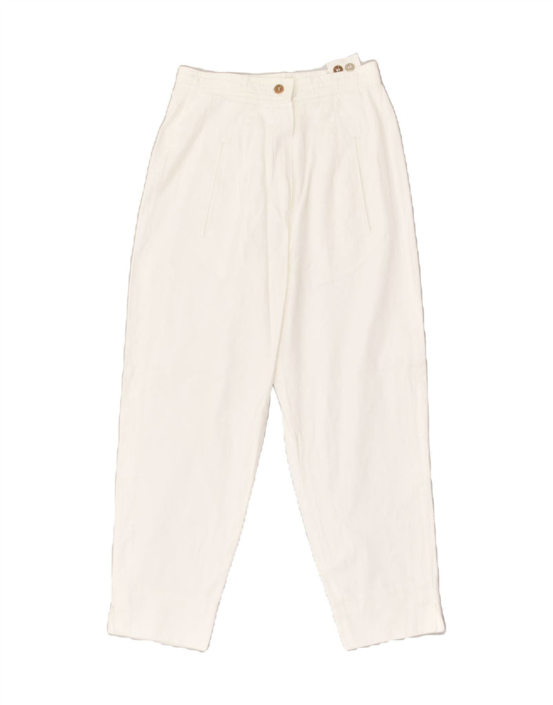 RENA LANGE Womens Pegged Casual Trousers UK 10 Small W24 L24  White Cotton | Vintage Rena Lange | Thrift | Second-Hand Rena Lange | Used Clothing | Messina Hembry 