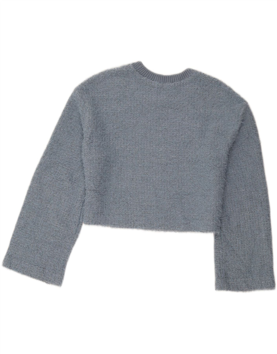 Zara Womens Crop Crew Neck Jumper Sweater UK 14 Medium Blue Polyester