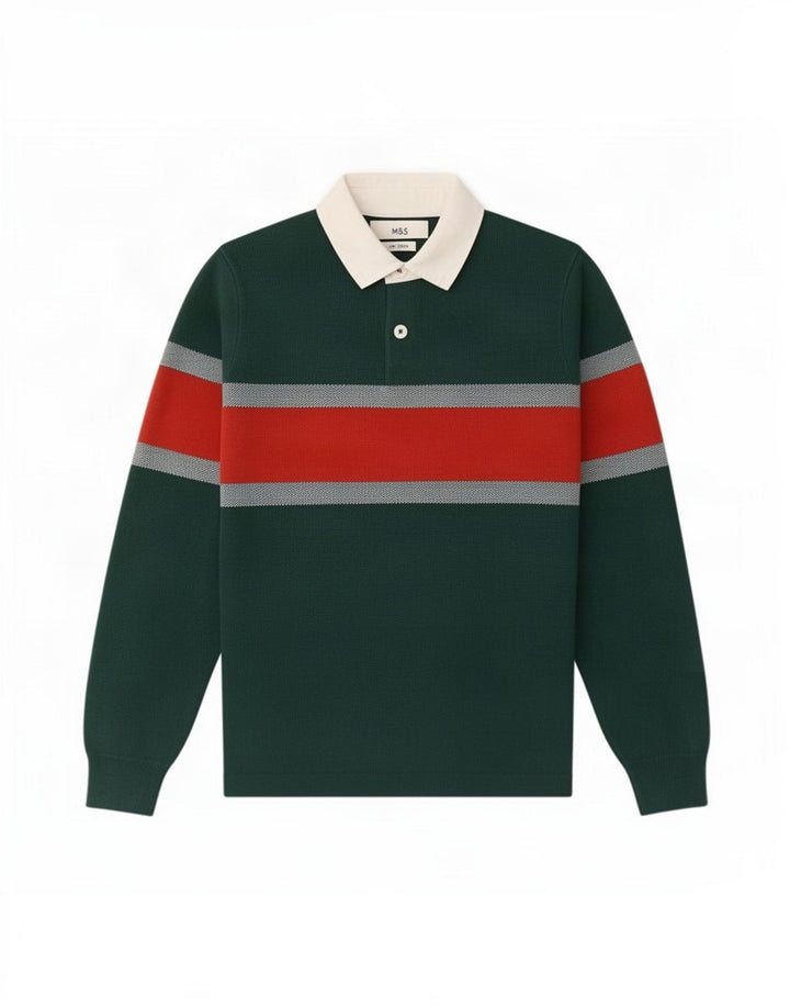 Marks & Spencer Mens Polo Neck Jumper Sweater Small Green Colourblock
