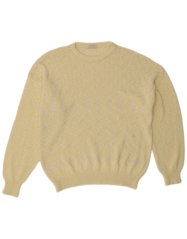 Vintage Mens Crew Neck Jumper Sweater IT 52 Large Yellow Argyle/Diamond