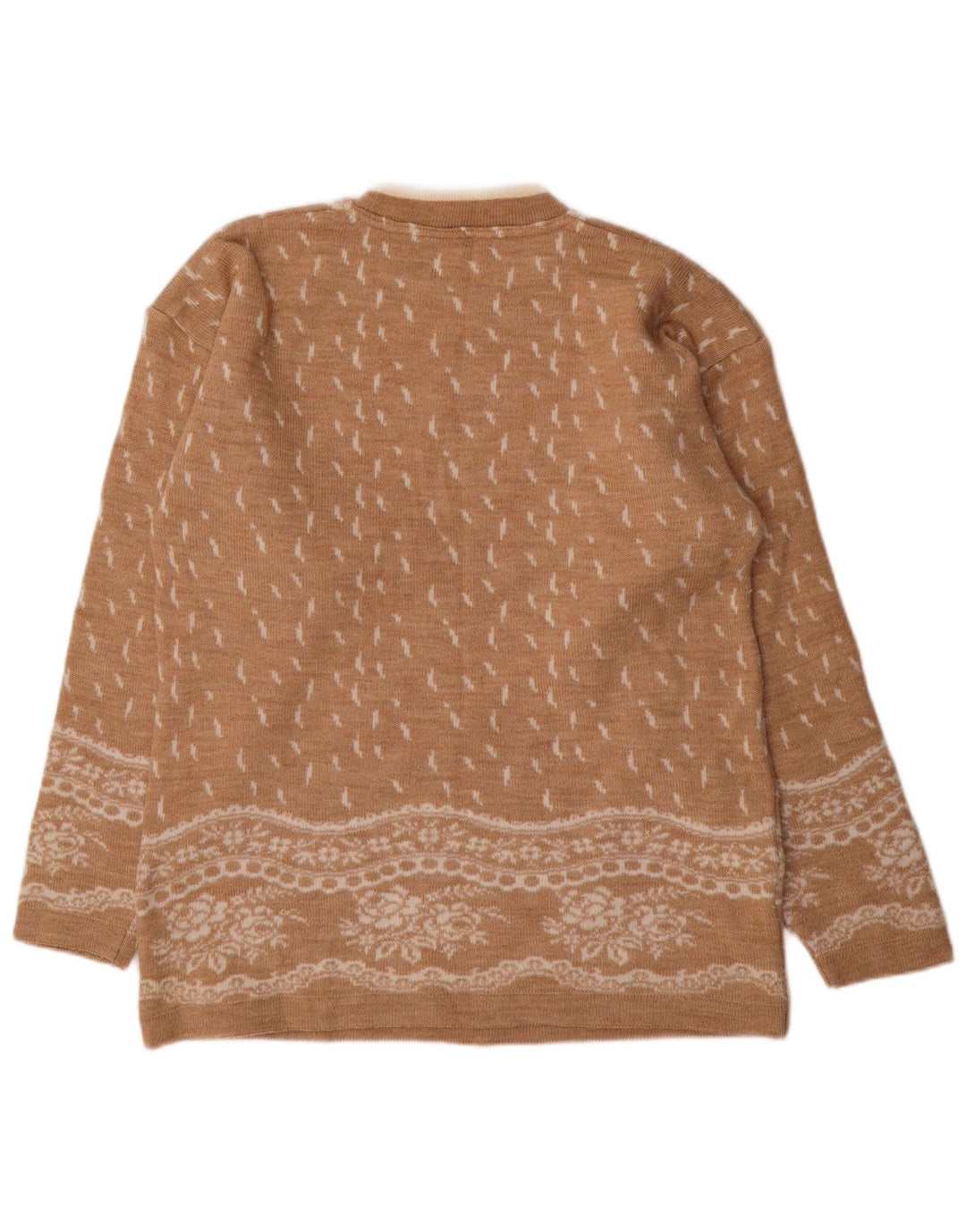 Bernardi Womens Crew Neck Jumper Sweater UK 14 Medium Beige Fair Isle Wool