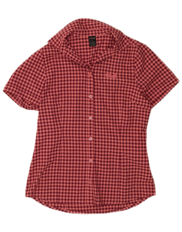 Jack Wolfskin Womens Short Sleeve Shirt UK 8/10 Small Pink Gingham