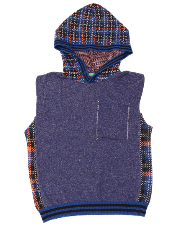 Benetton Womens Hooded Vest Tank Top UK 18 XL Blue Check