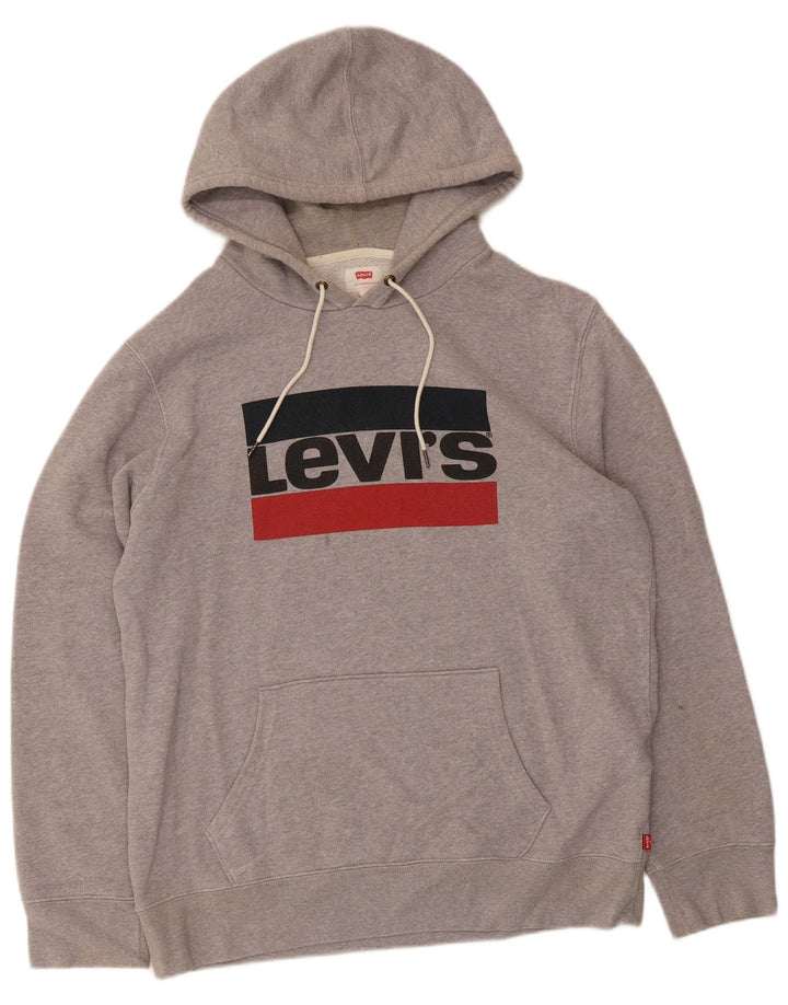 Levi's Mens Graphic Hoodie Jumper Large Grey Cotton