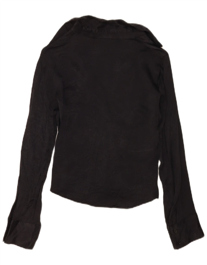 Zara Womens Crop Shirt Blouse UK 10 Small Black Viscose
