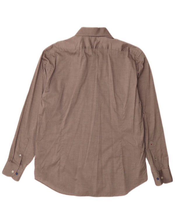 Tommy Hilfiger Mens Tailored Fit Shirt Size 44 17 1/2 XL Brown Cotton