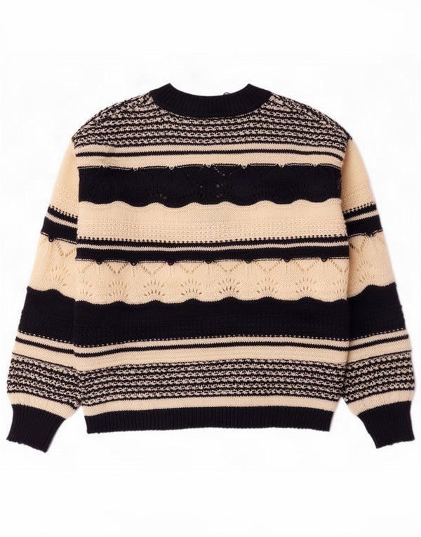 Ichi Womens Oversized V-Neck Jumper Sweater UK 14 Medium Off White Striped