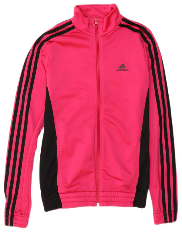 Adidas Girls Tracksuit Top Jacket 13-14 Years Pink Colourblock Polyester