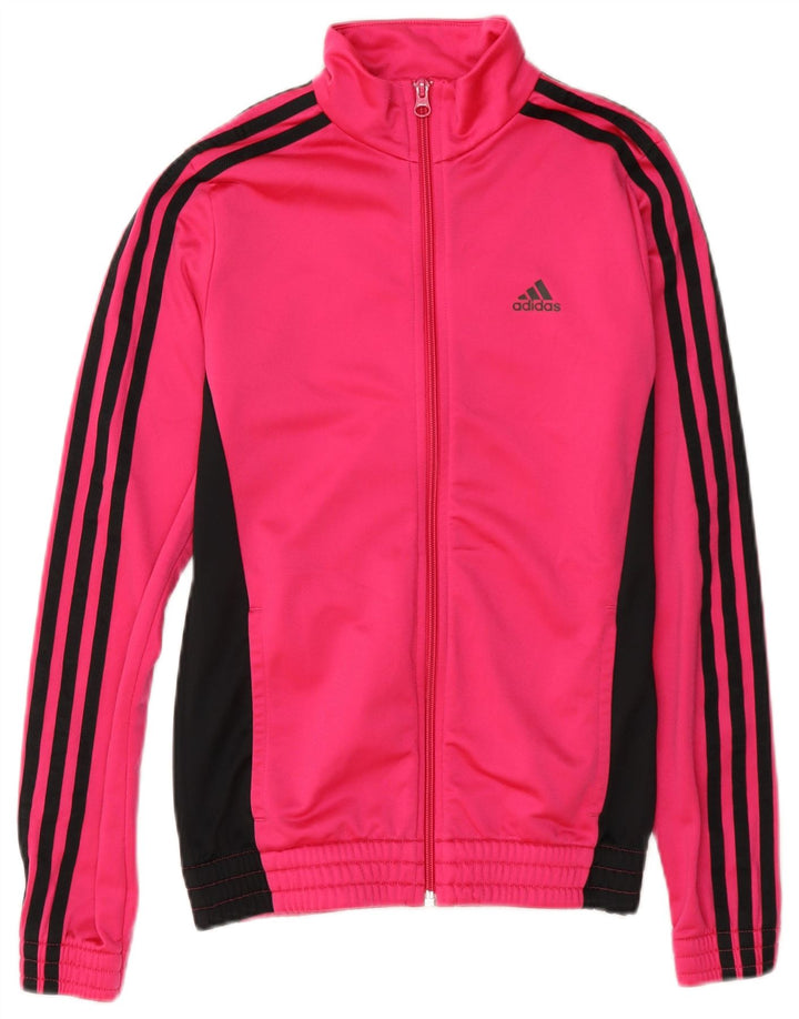 Adidas Girls Tracksuit Top Jacket 13-14 Years Pink Colourblock Polyester