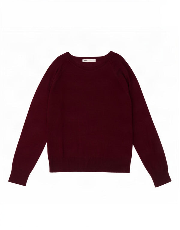 Zara Womens Boat Neck Jumper Sweater UK 16 Large Maroon Viscose