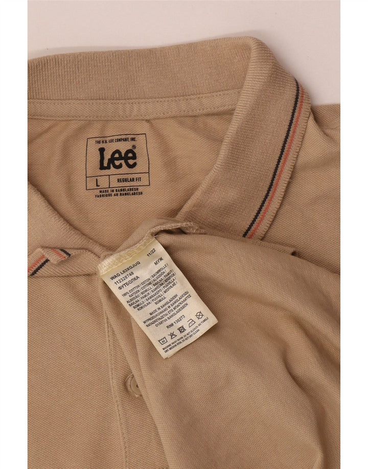 Lee Mens Regular Fit Polo Shirt Large Beige Striped Cotton