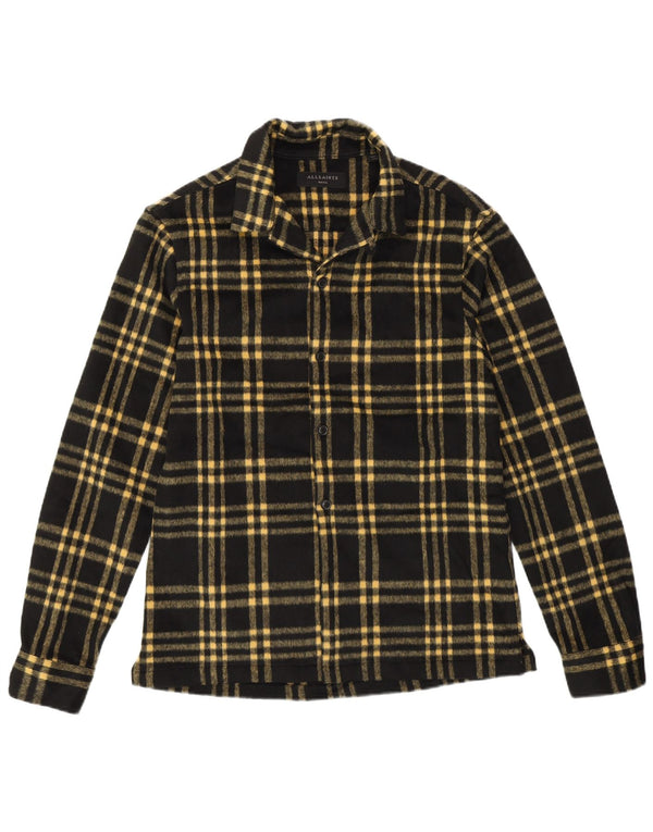 ALL SAINTS Mens Flannel Shirt Small Black Check Polyester Classic