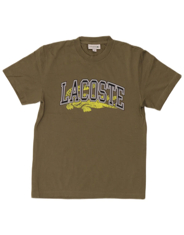 Lacoste Mens Classic Fit Graphic T-Shirt Top Size 2 XS Khaki Cotton