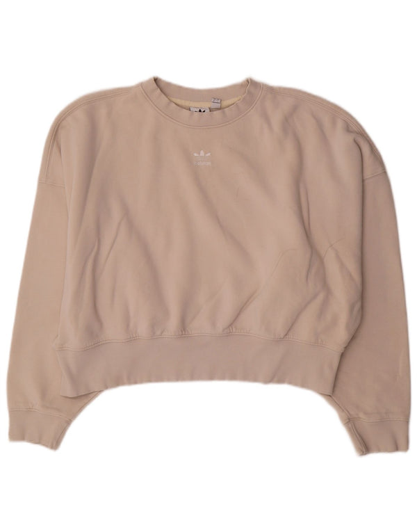 Adidas Womens Crop Oversized Sweatshirt Jumper UK 10 Small Beige Cotton