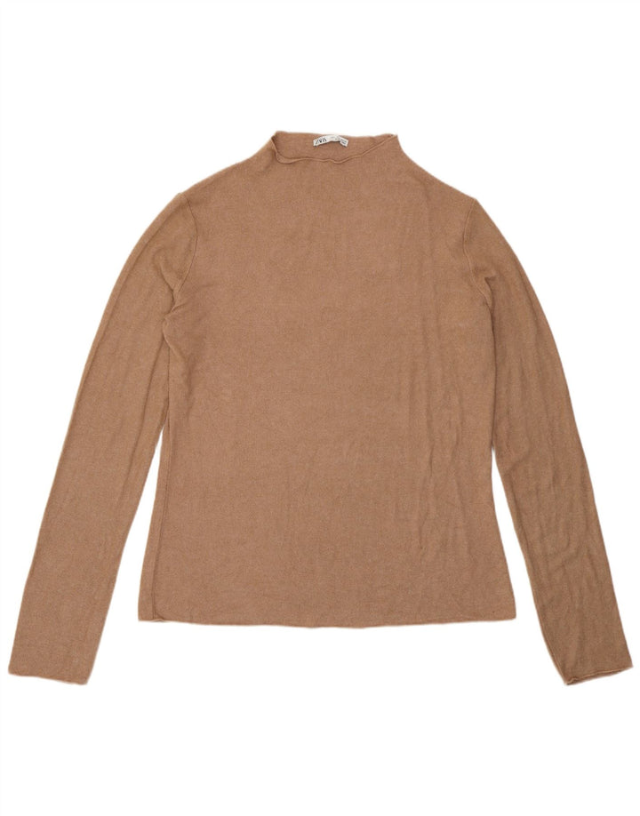 Zara Womens Top Long Sleeve UK 14 Large Beige