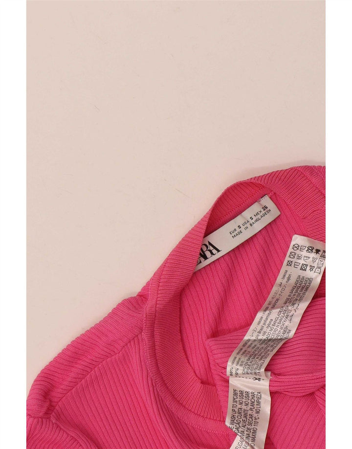 Zara Womens Regular Top Long Sleeve UK 8 Small Pink Viscose