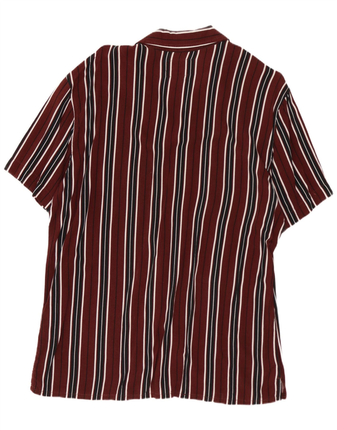 PULL & BEAR Mens Short Sleeve Shirt Large Burgundy Striped Viscose