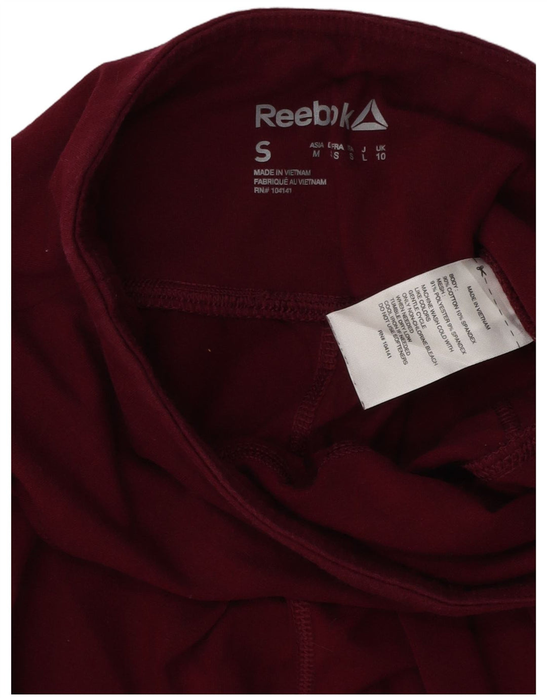 REEBOK Womens Crop Leggings UK 10 Small Burgundy Cotton