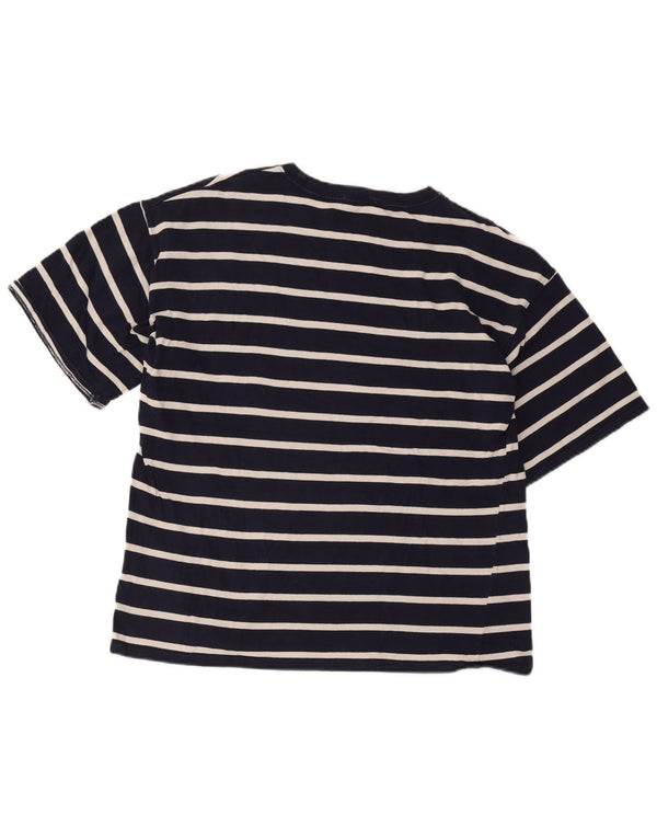 Zara Womens T-Shirt Top UK 18 XL Navy Blue Striped Cotton