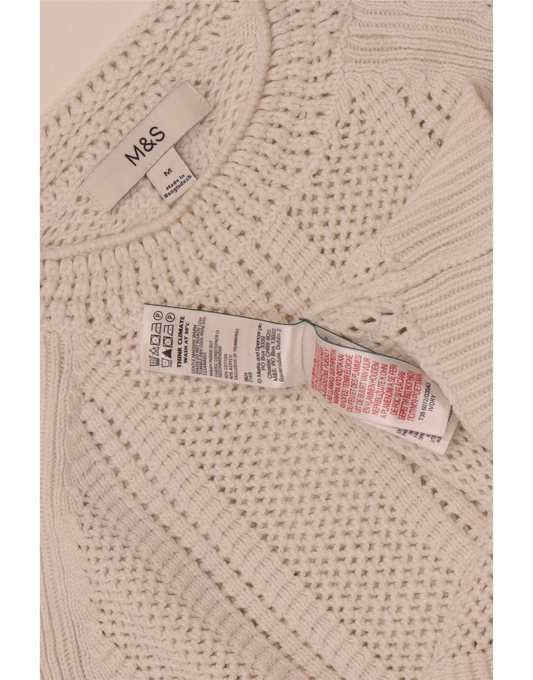 Marks & Spencer Womens Crop Crew Neck Jumper Sweater UK 14 Medium Off White