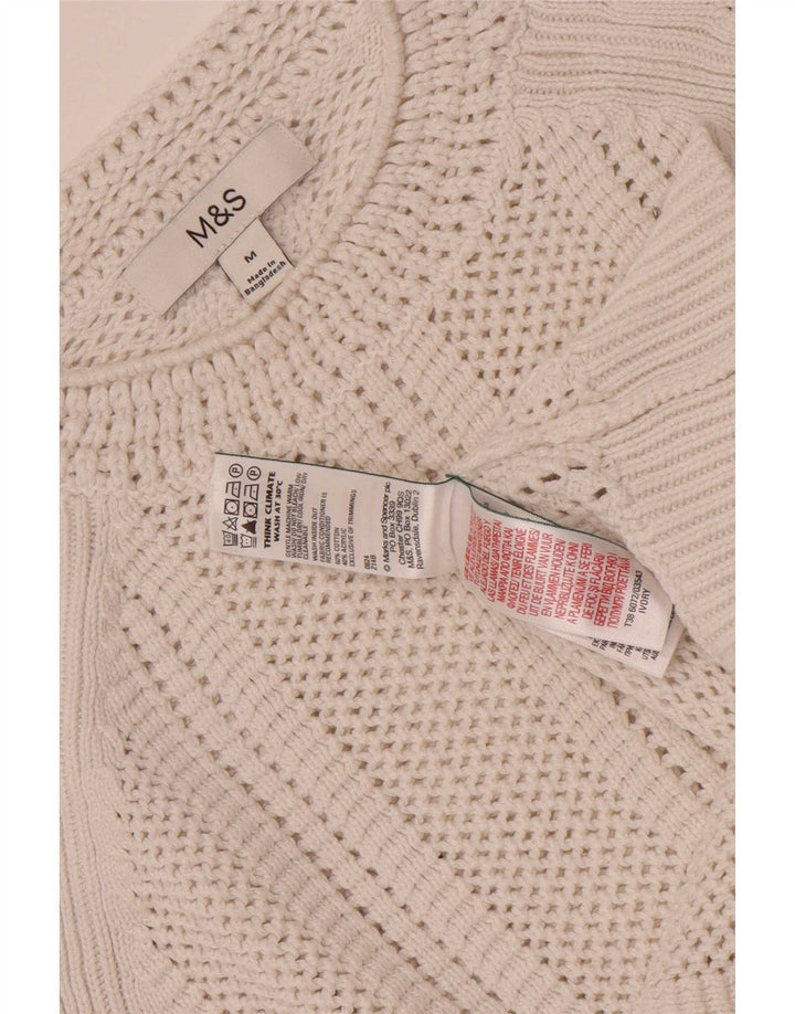 Marks & Spencer Womens Crop Crew Neck Jumper Sweater UK 14 Medium Off White
