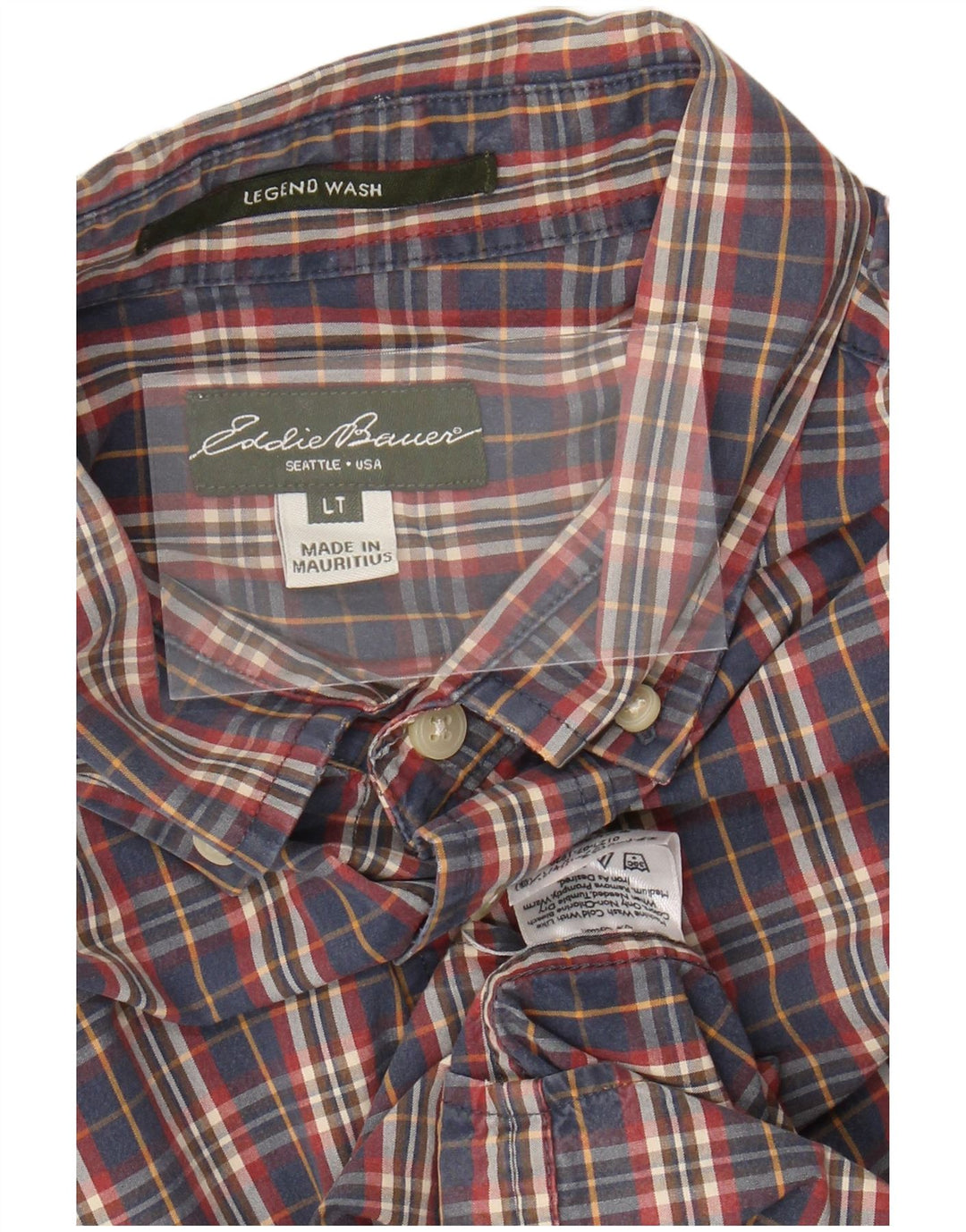 EDDIE BAUER Mens Shirt Large Navy Blue Check Cotton